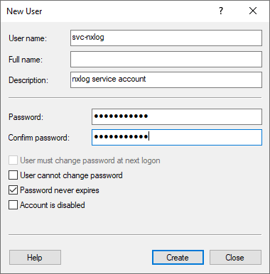 New User dialog